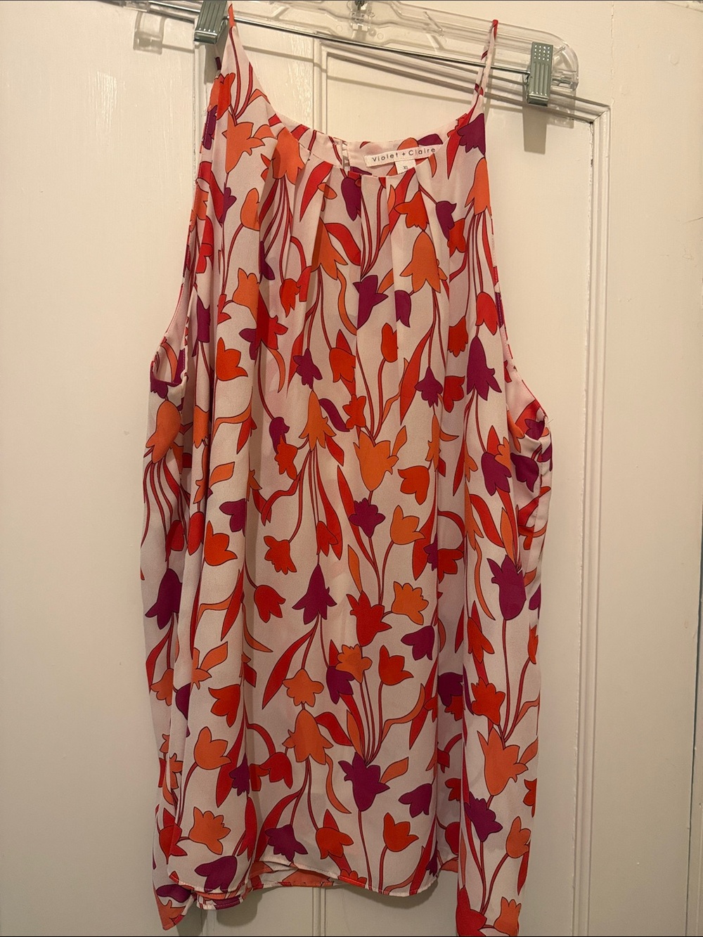 Violet & Claire Pink Tank Top with Orange and Purple Floral Print